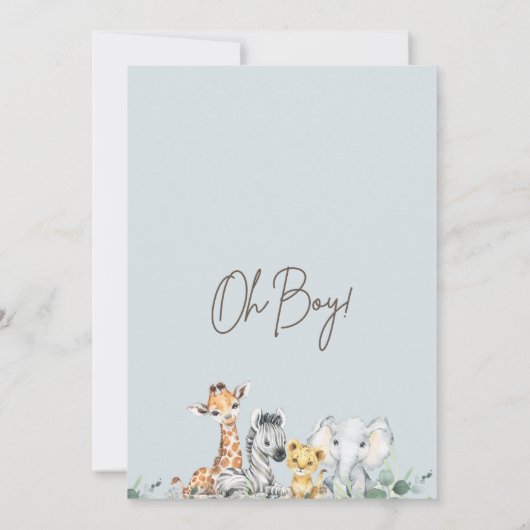 Modern Blue Eucalyptus Foliage Safari Baby Dusche Einladung (Rückseite)