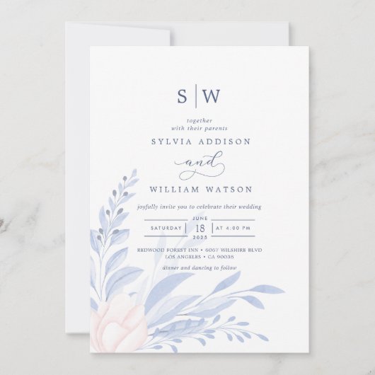 Modern Blue Eucalyptus Greenery Succulent Wedding Einladung (Vorderseite)