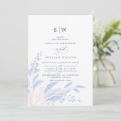 Modern Blue Eucalyptus Greenery Succulent Wedding Einladung (Stehend Vorderseite)