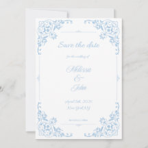Modern Blue Filigree French Country Save the Date