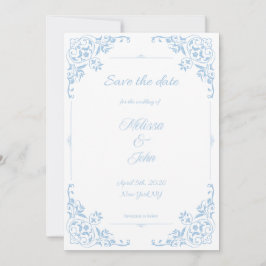 Modern Blue Filigree French Country Save the Date Einladung