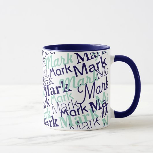 Modern Blue First Name Typography Pattern Tasse (Rechts)