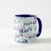 Modern Blue First Name Typography Pattern Tasse (VorderseiteRechts)