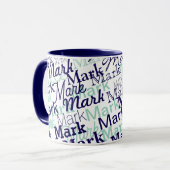 Modern Blue First Name Typography Pattern Tasse (Vorderseite Links)