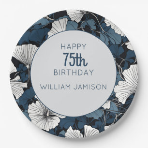 Modern Blue Floral 75. Geburtstagsparty Pappteller