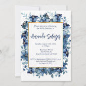 Modern Blue Floral Birthday Party Einladung (Vorderseite)