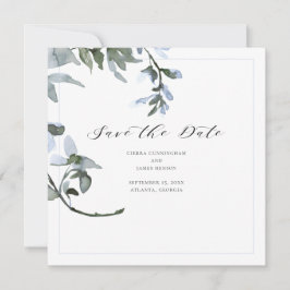 Modern Blue Floral Calligraphy Save the Date Card