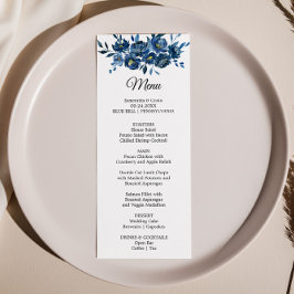 Modern Blue Floral Dinner Menu Card Einladung