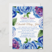 Modern Blue Floral Frame Bridal Dusche Einladung (Vorderseite)