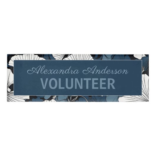 Modern Blue Floral Individuelle Name Namenschild (Vorderseite)