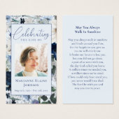 Modern Blue Floral Memorial Beerdigung Bakenkarte (Vorne & Hinten)