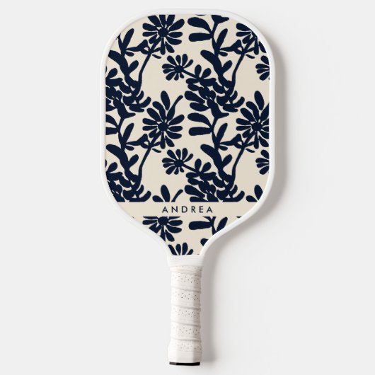 Modern Blue Floral Painting Custom Name Pickleball Schläger (Rückseite)