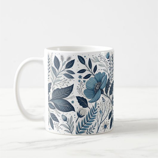 Modern Blue Floral Pattern Mug Kaffeetasse (Links)