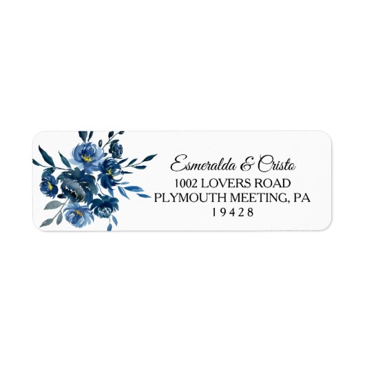 Modern Blue Floral Return Address Label (Vorne)