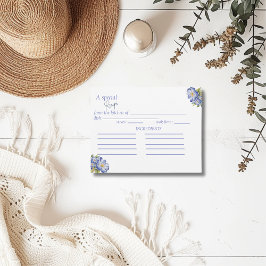 Modern Blue Floral Rezept Brautparty Card RSVP Karte