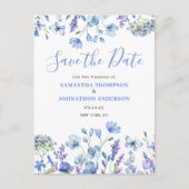 Modern Blue Floral Save the Date Ankündigungspostkarte (Vorderseite)