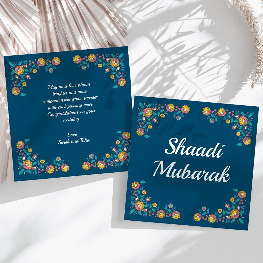 Modern Blue Floral Shaadi Mubarak Card
