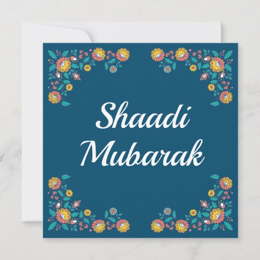 Modern Blue Floral Shaadi Mubarak Card (Vorderseite)