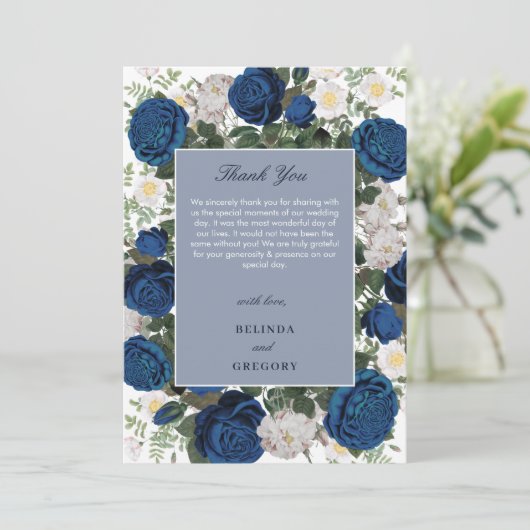 Modern Blue Floral Watercolor Dankeskarte (Stehend Vorderseite)