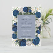 Modern Blue Floral Watercolor Einladung (Stehend Vorderseite)