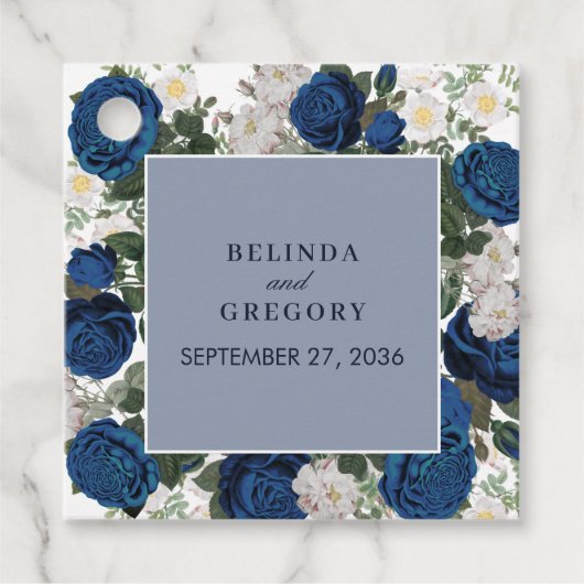 Modern Blue Floral Watercolor Geschenkanhänger (Vorderseite)