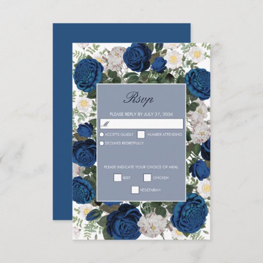 Modern Blue Floral Watercolor RSVP Karte (Vorne/Hinten)