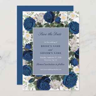 Modern Blue Floral Watercolor Save The Date
