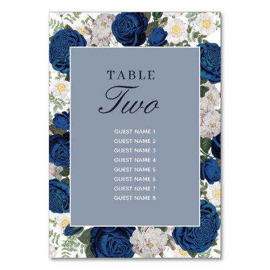 Modern Blue Floral Watercolor Tischnummer (Vorderseite)