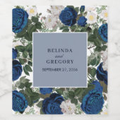 Modern Blue Floral Watercolor Weinetikett (Einzelnes Label)