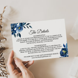 Modern Blue Floral Wedding Details Beilage Karte