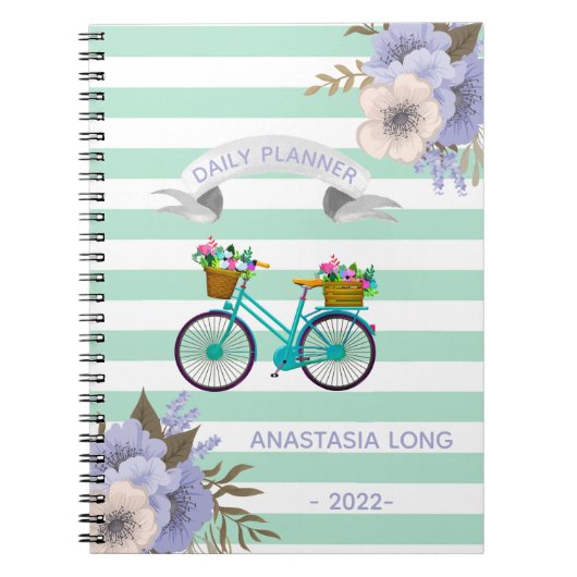 Modern Blue Flowers Bicycle Notebook Notizblock (Vorderseite)