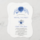 Modern Blue Flowers Bridal Tee Party Einladung (Vorne/Hinten)