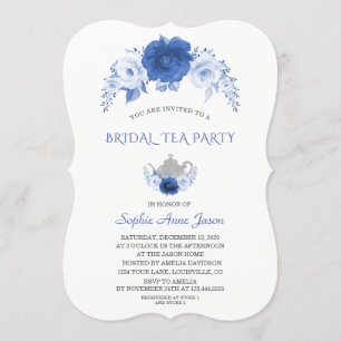 Modern Blue Flowers Bridal Tee Party Einladung