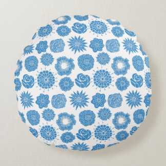 Modern Blue Flowers Stylish Motif Round Pillow Rundes Kissen