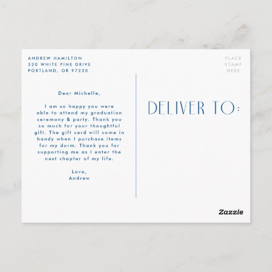 Modern Blue Foto Abschluss Vielen Dank Postkarte (Rückseite)