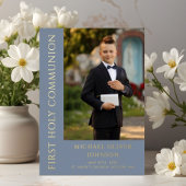 Modern Blue Foto Boy First Heilige Kommune Folieneinladung