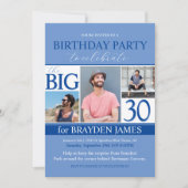 Modern Blue Foto Collage 30. Geburtstag Einladung (Vorderseite)
