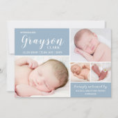 Modern Blue Foto Collage Baby Boy Birth Ankündigung (Vorderseite)