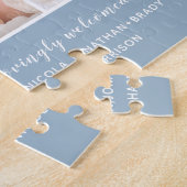 Modern Blue Foto Collage Baby Boy Birth Stats Puzzle (Seite)