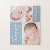 Modern Blue Foto Collage Baby Boy Birth Stats Puzzle (Vertikal)
