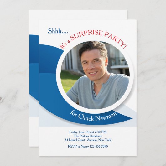 Modern Blue Foto Einladung (Vorne/Hinten)