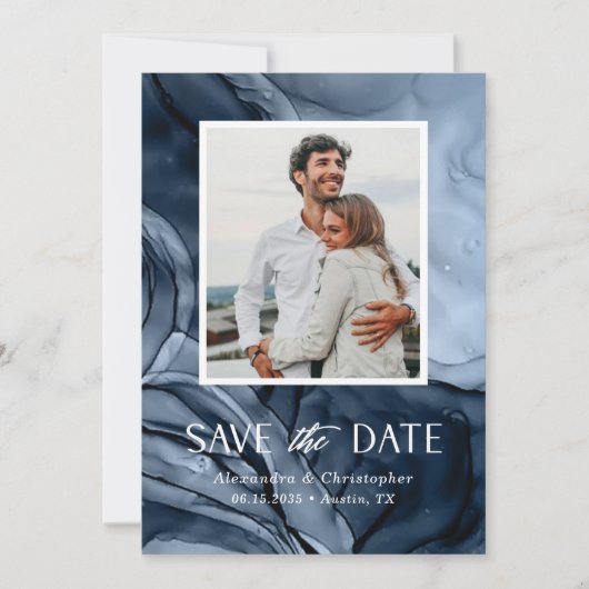 Modern Blue Foto Flat Save the Date Card (Vorderseite)