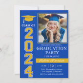 Modern Blue Foto Graduation Party 2024 Einladung (Vorderseite)
