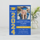 Modern Blue Foto Graduation Party 2024 Einladung (Stehend Vorderseite)