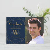 Modern Blue Foto Monogram Geometric Abschluss Ankündigung (Stehend Vorderseite)