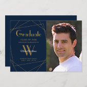 Modern Blue Foto Monogram Geometric Abschluss Ankündigung (Vorne/Hinten)