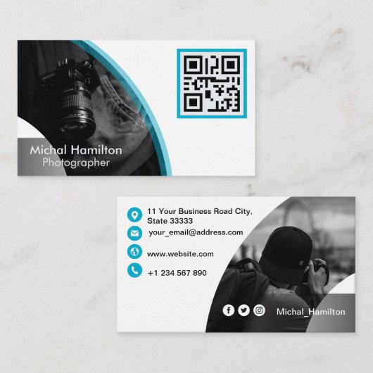 Modern Blue Fotograf Business Card Visitenkarte (Vorne/Hinten)