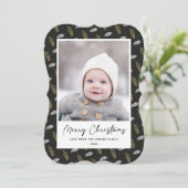 Modern Blue Fun Script Gold Pine Cone Weihnachten (Stehend Vorderseite)