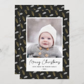 Modern Blue Fun Script Gold Pine Cone Weihnachten (Vorne/Hinten)