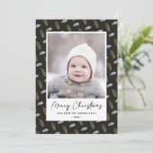 Modern Blue Fun Script Gold Pine Cone Weihnachten (Stehend Vorderseite)